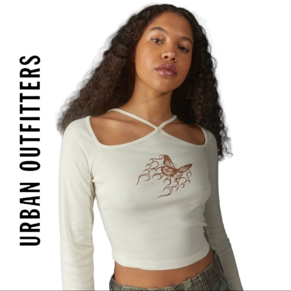 NEW Urban Outfitters UO Diamante Flaming Ivory Cutout Shirt Tee L